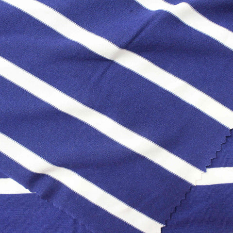 Blue Horizontal-Stripe Jersey Knit, Viscose-Poly