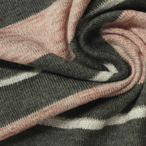 Marled Pink Horizontal-Stripe Jersey Knit, Poly-Cotton