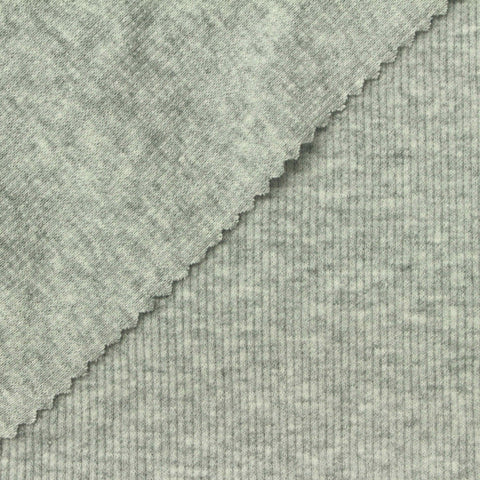 Light Grey Marl Rib Knit, Cotton, 160 gsm, 110 cm