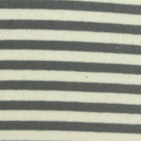 Grey Horizontal-Stripe Pointelle Knit, Viscose-Poly