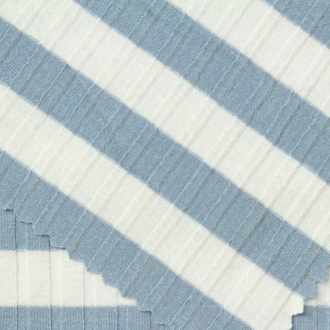 White Horizontal-Stripe Rib Knit, Poly-Viscose, 255 gsm