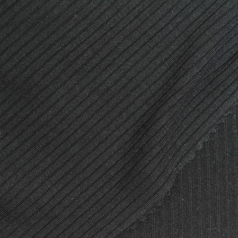 Dark Grey Pinstripe Rib Knit, Viscose, 200 gsm