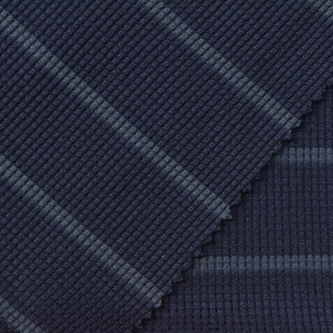 Striped Polyester Stretch Waffle Knit Fabric, 230 gsm, 140 cm — Navy
