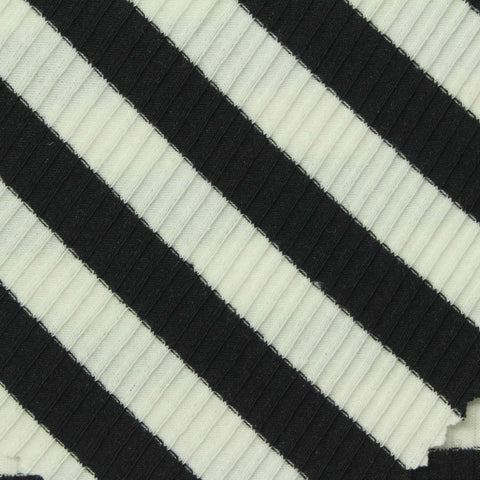 Black Horizontal-Stripe Rib Knit, Polyester, 215 gsm