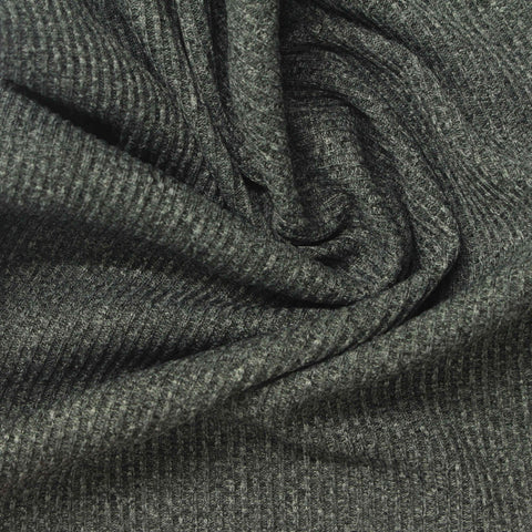 Heathered Grey-Green Marl Rib Knit, Polyester, 180 gsm