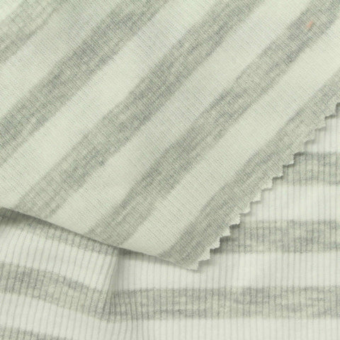 Light Grey Stripes Rib Knit, Cotton-Poly