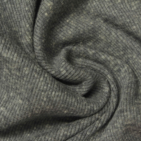 Grey Heathered-Marl Rib Knit, Poly-Cotton, 200 gsm