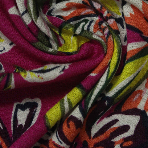 Yellow-Green Bold-Floral Jersey Knit, Viscose