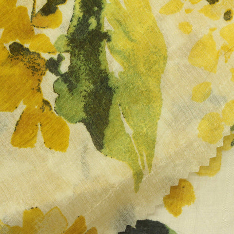 Yellow Floral Rib Knit, Viscose-Nylon
