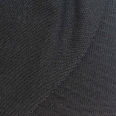 Cotton Stretch Rib Knit Fabric, 250 gsm, 125 cm — Black