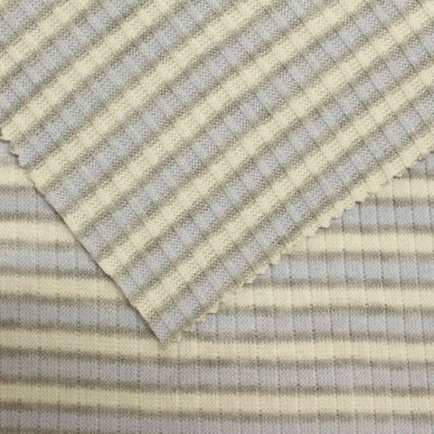Light Cream Horizontal-Stripe Rib Knit, Viscose-Poly
