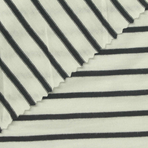 Black Horizontal-Stripe Jersey Knit, Poly-Viscose, 145 gsm