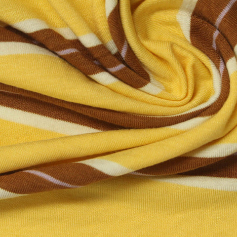 Yellow Horizontal-Stripe Jersey Knit, Poly-Viscose, 150 gsm