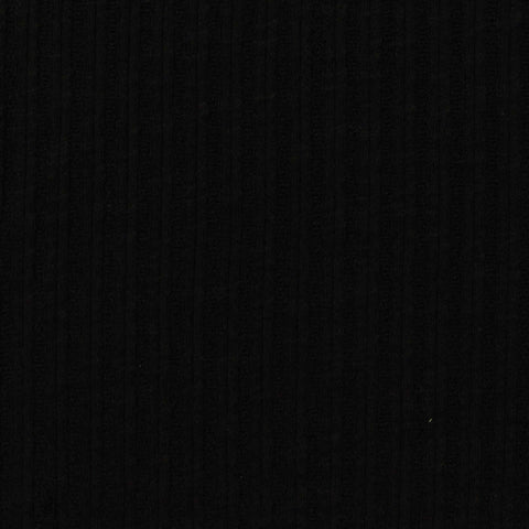 Polyester Viscose Stretch Rib Knit Fabric, 230 gsm, 135 cm — Black