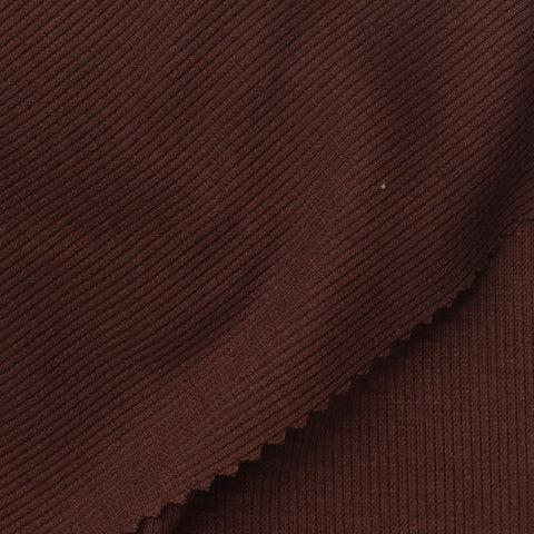 Polyester Viscose Stretch Rib Knit Fabric, 279 gsm, 128 cm — Brown
