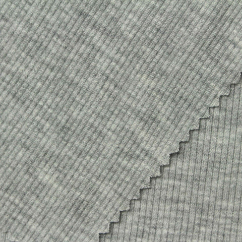 Grey Marl Rib Knit, Poly-Viscose, 255 gsm