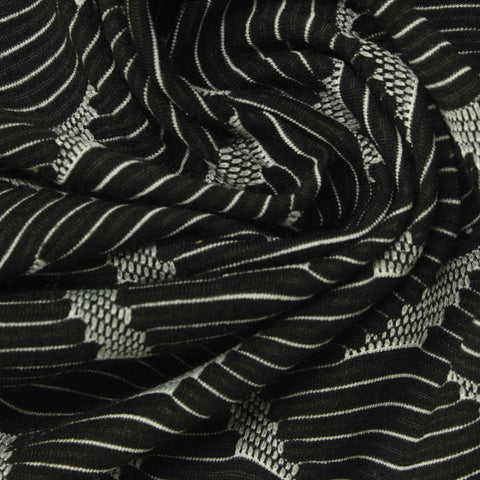 Jacquard Polyester Stretch Crepe Fabric, 184 gsm, 158 cm — Black