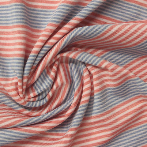 Pink Horizontal-Stripe Jersey Knit, Polyester, 165 gsm