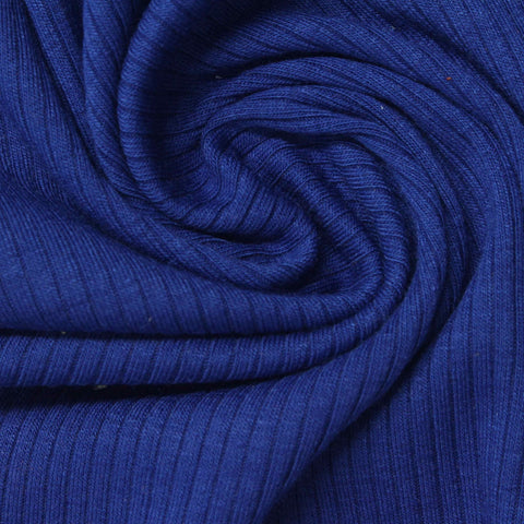 Polyester Viscose Stretch Rib Knit Fabric, 270 gsm, 145 cm — Blue