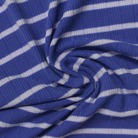 Blue Horizontal-Stripe Rib Knit, Polyester, 245 gsm