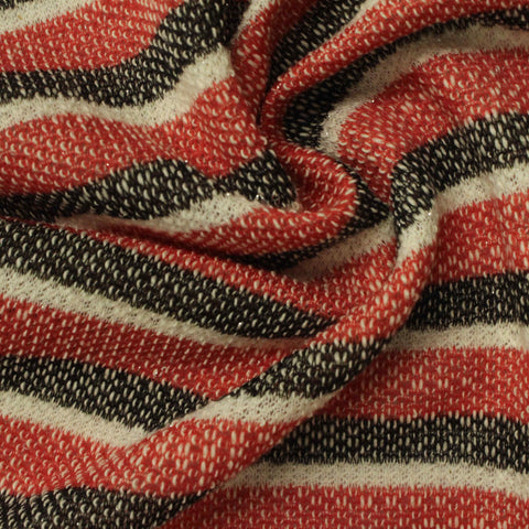 Red Horizontal-Stripe Knit, Cotton-Poly, 170 gsm