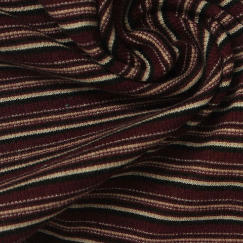 Dark Red Horizontal-Stripe Rib Knit, Cotton-Viscose