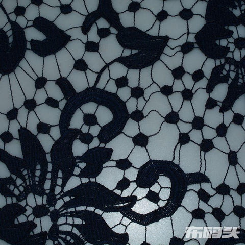 Dark Blue Floral Woven, Polyester