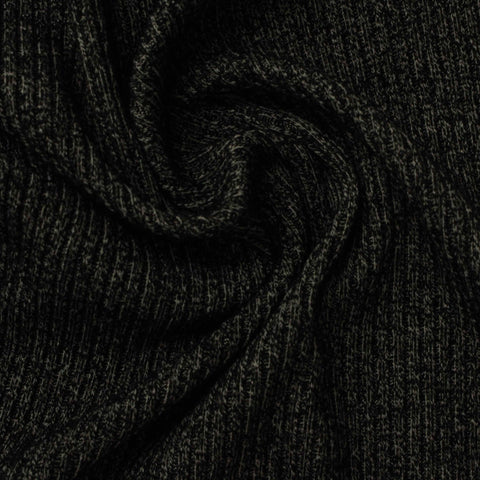 Dark Grey Marl Rib Knit, Viscose-Poly, 320 gsm, 120 cm