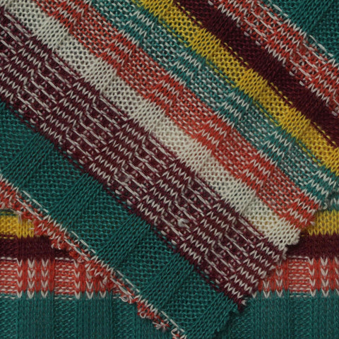 White Horizontal-Stripe Rib Knit, Polyester, 220 gsm