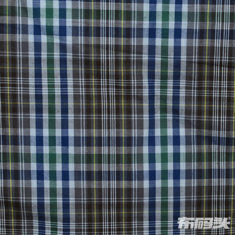 Blue Bold-Plaid Poplin, Cotton