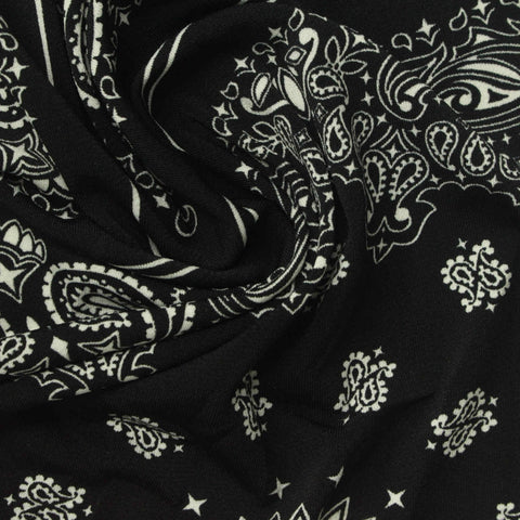Black Paisley Linen-Look, Polyester, 220 gsm