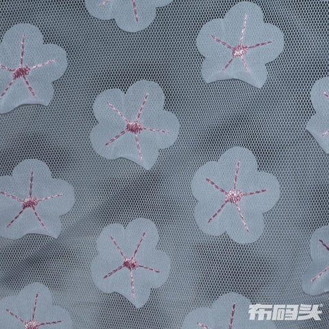 Light Blue Floral Chiffon, Polyester