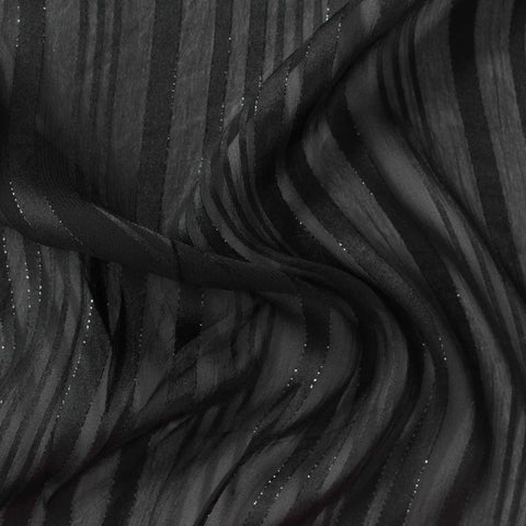 Black Vertical-Stripe Chiffon, Polyester, 87 gsm
