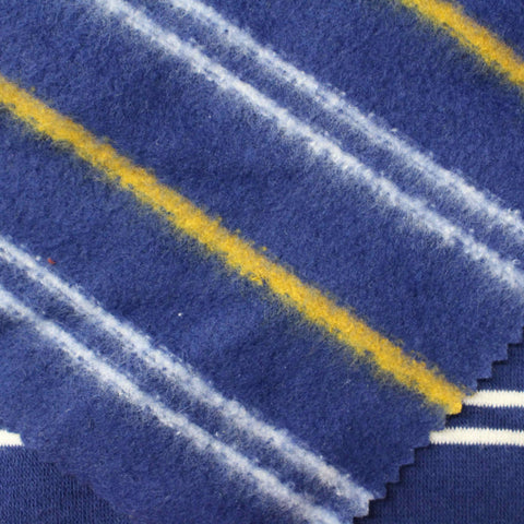 Blue Horizontal-Stripe French Terry, Cotton-Poly