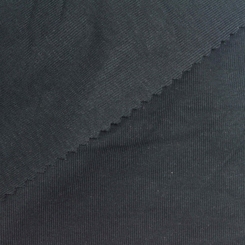 Cotton Polyester Rib Knit Fabric, 284 gsm, 170 cm — Black