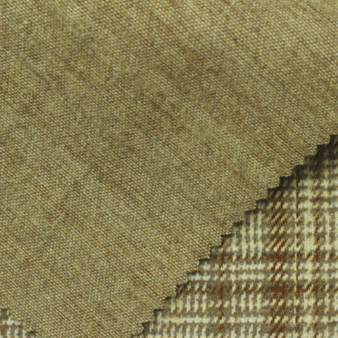 Brown Plaid Interlock Knit, Poly-Viscose, 410 gsm