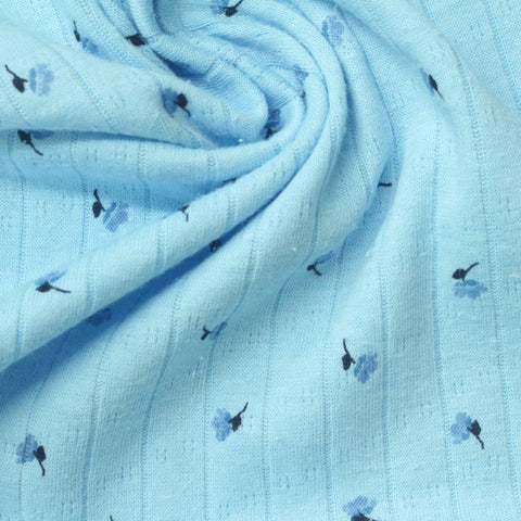 Dark Blue Floral Interlock Knit, Cotton-Poly