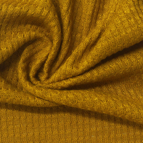 Yellow Textured Waffle Knit, Poly-Viscose