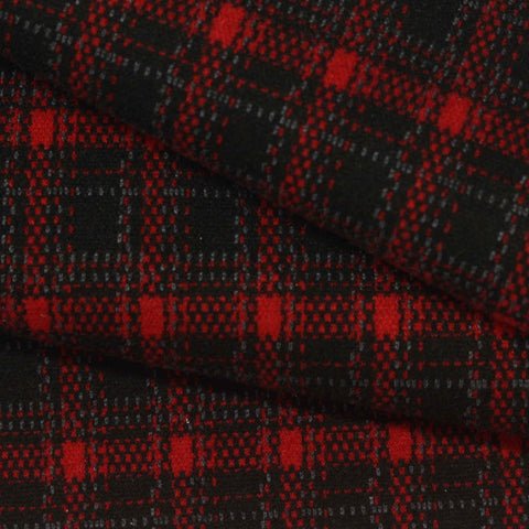 Red Plaid Interlock Knit, Polyester, 378 gsm