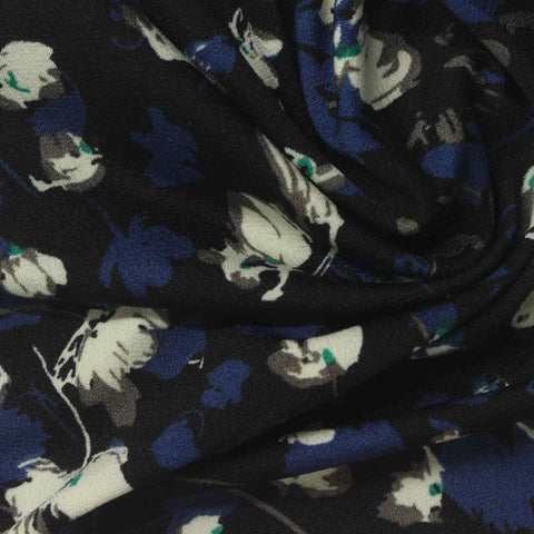 White Flowers Linen-Look, Polyester