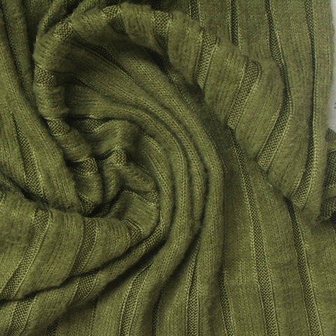 Brushed Polyester Stretch Rib Knit Fabric, 195 gsm, 160 cm — Green