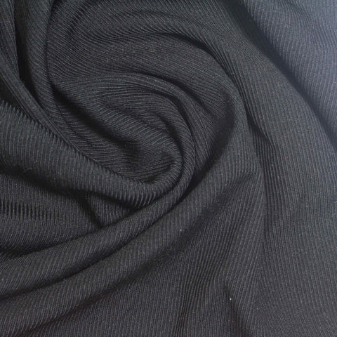 Polyester Stretch Rib Knit Fabric, 270 gsm, 155 cm — Black