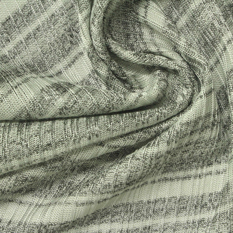 Light Grey Horizontal-Stripe Rib Knit, Polyester, 180 gsm