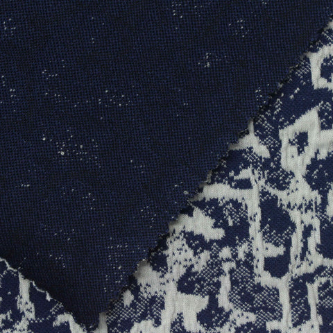 Jacquard Polyester Viscose Stretch Knit Fabric, 350 gsm, 155 cm — Navy