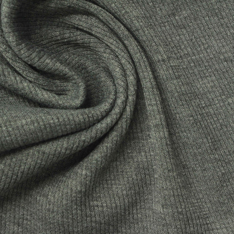 Heathered Grey Marl Rib Knit, Polyester, 260 gsm