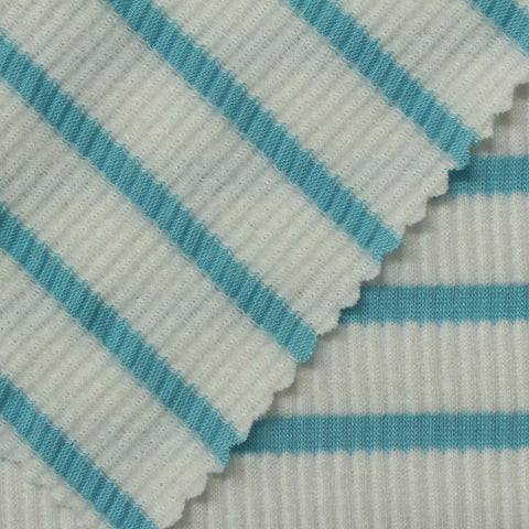 Blue Horizontal-Stripe Knit, Poly-Viscose, 225 gsm