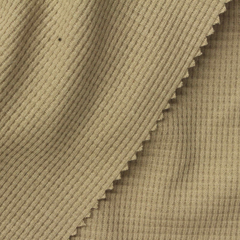 Cotton Polyester Waffle Knit Fabric, 220 gsm, 155 cm — Khaki