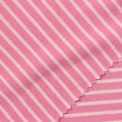 Pink Horizontal-Stripe Jersey Knit, Poly-Viscose, 190 gsm