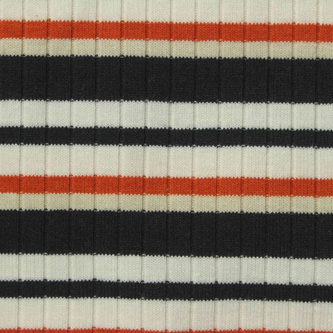 White Horizontal-Stripe Rib Knit, Poly-Cotton, 270 gsm