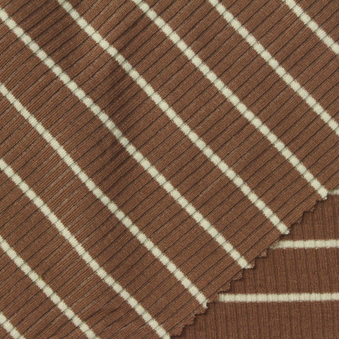 Brown Horizontal-Stripe Rib Knit, Viscose